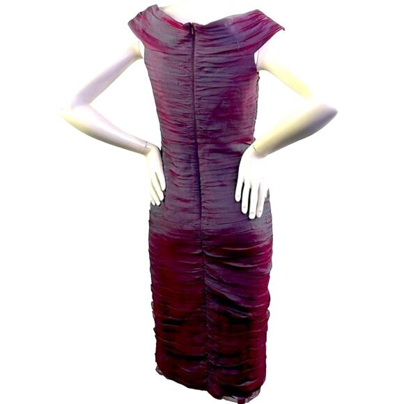TADASHI Collection Wine & Teal Ruched Chiffon Cocktail Dress Off Shoulder Size 6 - Picture 7 of 16